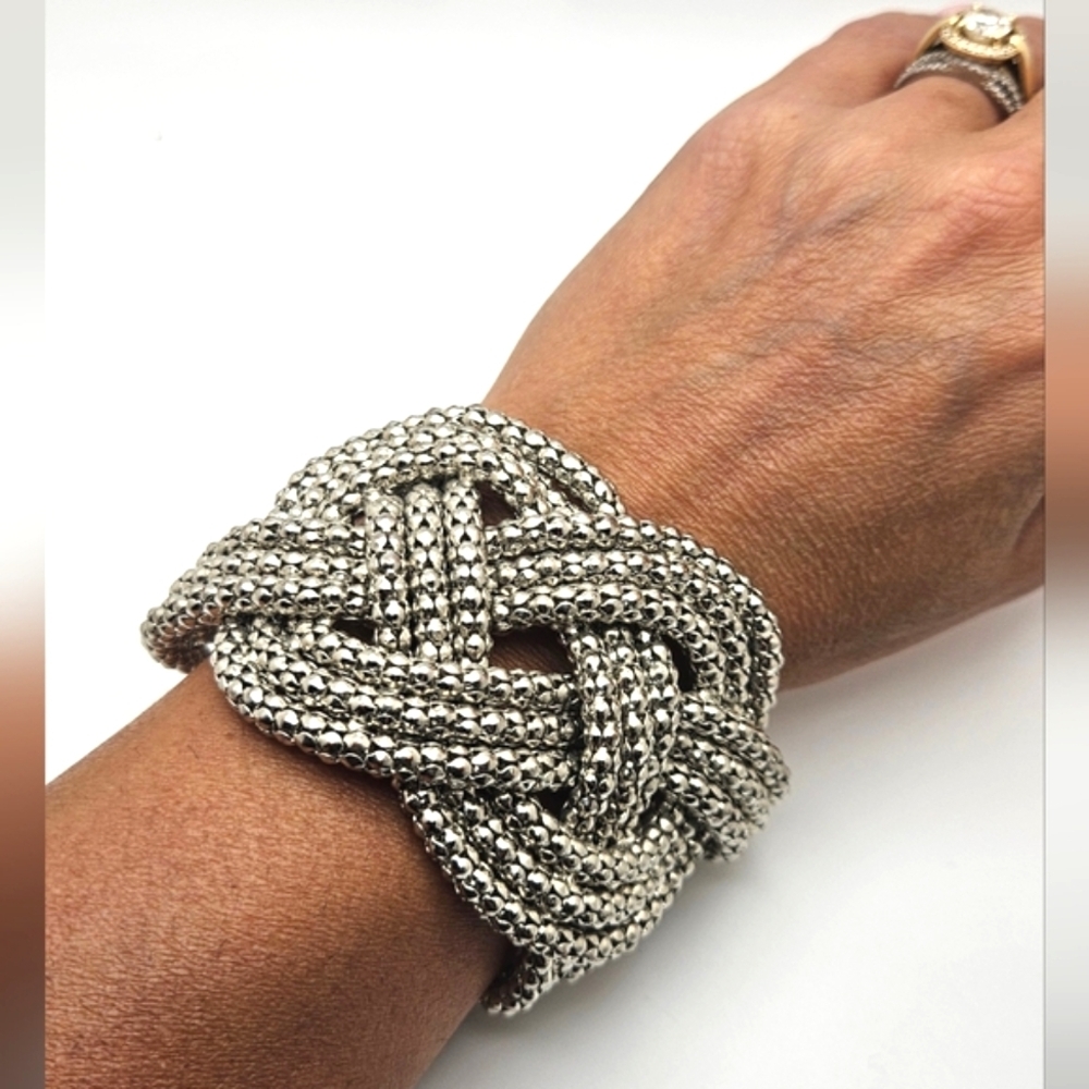 🟢3/$19🟢 Unique Popcorn Chain Braided Silver Tone Bracelet